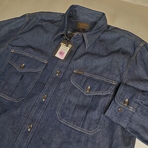 NWT Filson Men's Medium Denim Guide Shirt Rinse Indigo Camping Hiking Fishing